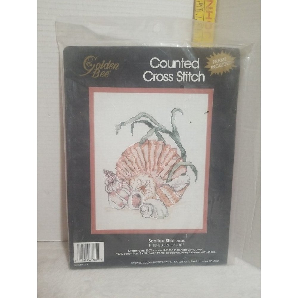New GOLDEN BEE Counted Cross Stitch SCALLOP SHELL Seashells 60385 FRAME INCLUDED